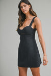 Sleeveless Cut Out Pin Striped Mini Dress Black