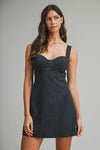 Sleeveless Cut Out Pin Striped Mini Dress Black