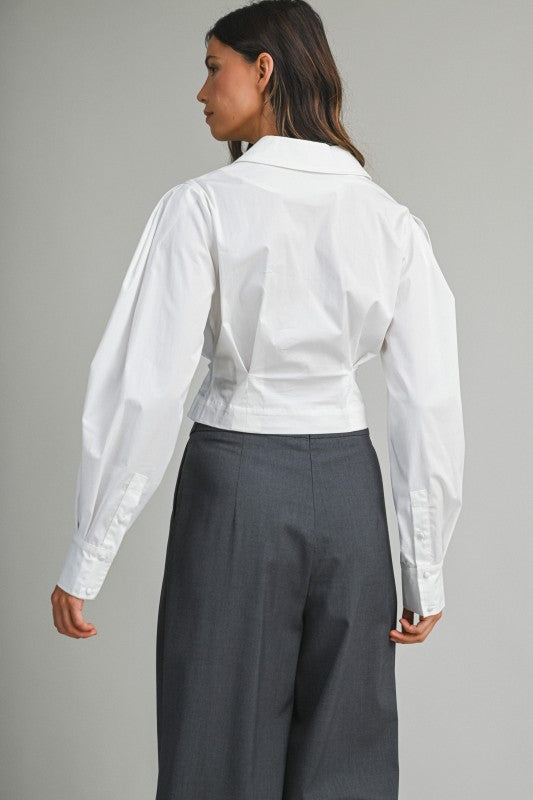 Long Sleeve Double Breasted Crop Top White