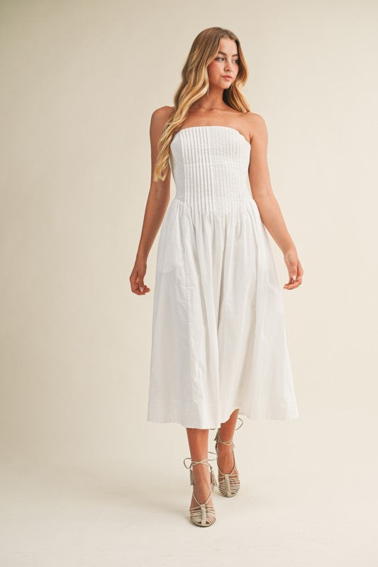 Sleeveless Pintuck Midi Dress White