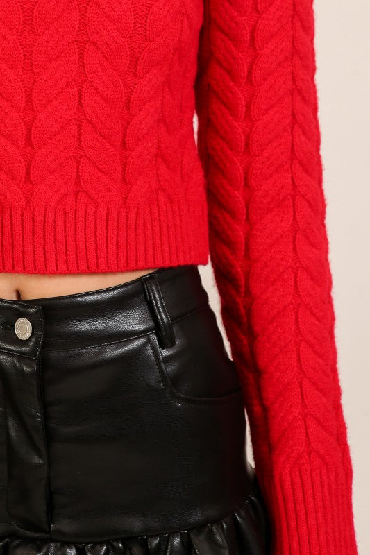 Long Sleeve Cable Knit Sweater Red