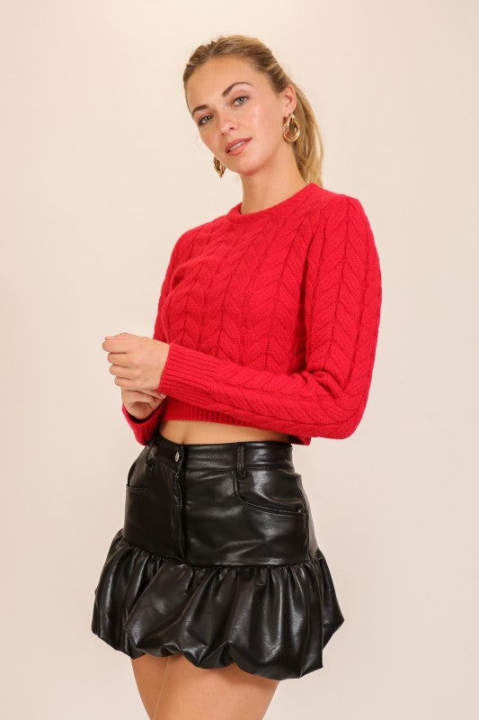 Long Sleeve Cable Knit Sweater Red