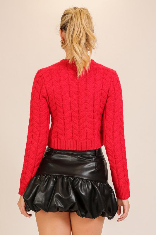 Long Sleeve Cable Knit Sweater Red