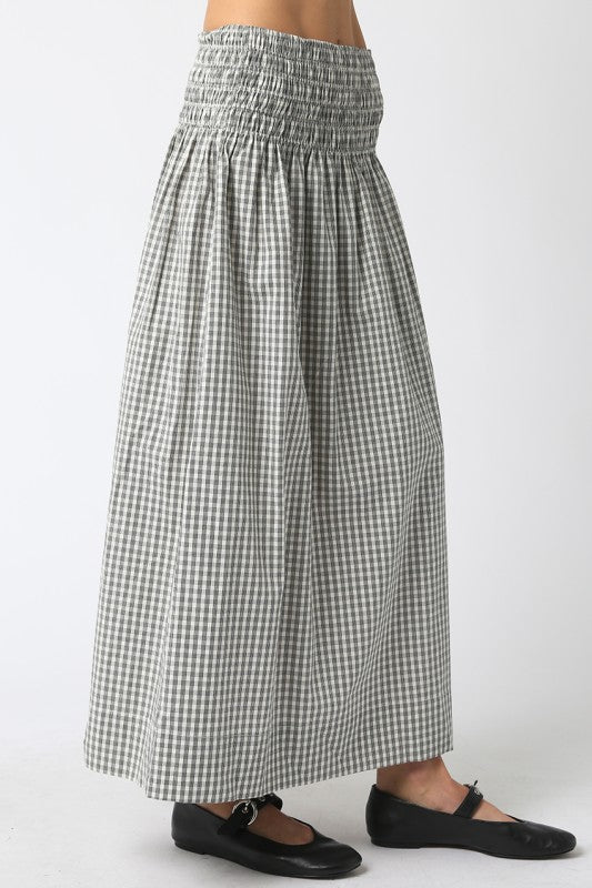 Short Sleeve Ruffled Crop Top And Gingham Skirt Set Black