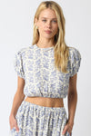 Short Sleeve Crop Top And Floral Skirt Set Blue