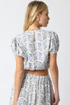 Short Sleeve Crop Top And Floral Skirt Set Blue