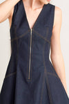 Sleeveless Zip Up Denim Mini Dress Dark Wash