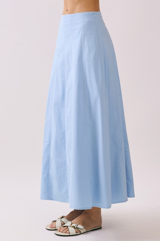  High Waist Contrast Stitch Maxi Skirt Blue