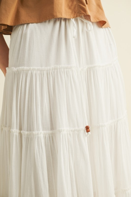 High Waist Tiered Maxi Skirt Black White