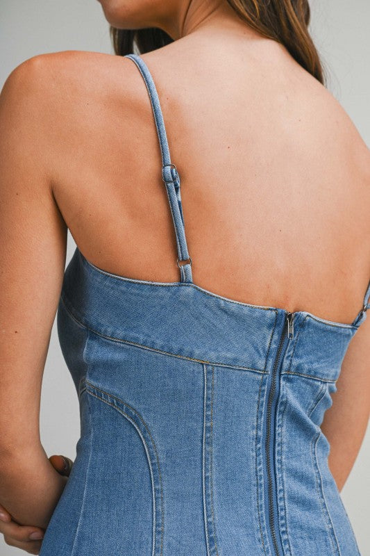 Mimi Sleeveless A-Line Denim Mini Dress Medium Wash Small