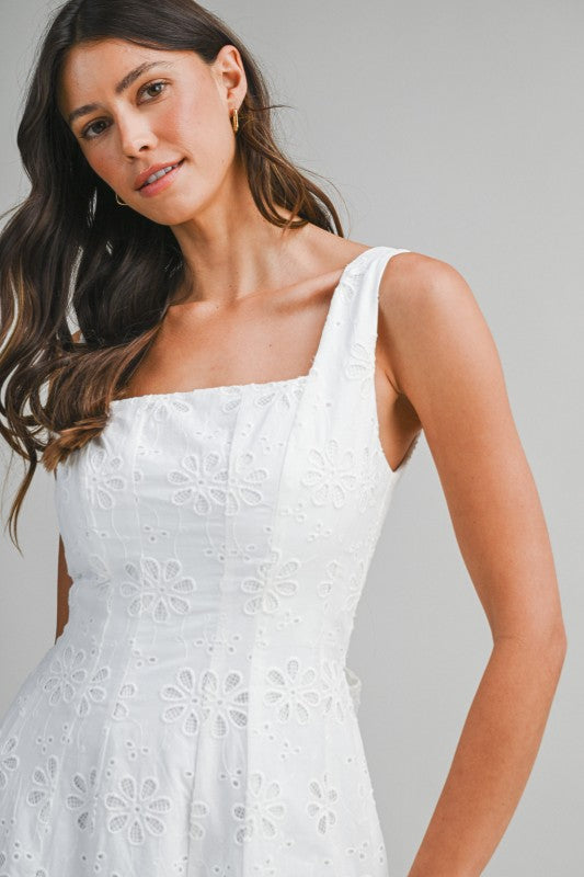 Waitlist 5/28 • Petal Sleeveless Floral Eyelet Lace Midi Dress White Small