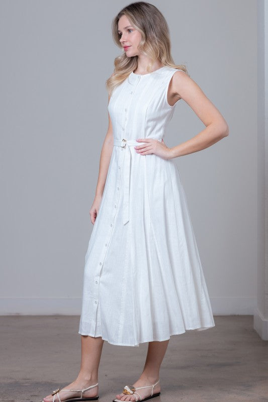 white linen midi dress with buttons Madewell Cassie Button-Front Midi Dress in Linen in Eyelet White