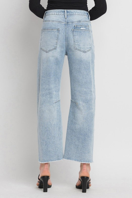 High Rise Cropped Barrel Jeans Light Wash