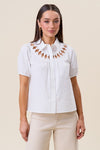 Short Sleeve Button Down Cut Out Top Ivory