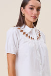 Short Sleeve Button Down Cut Out Top Ivory