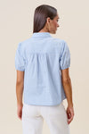 Short Sleeve Button Down Cut Out Top Blue
