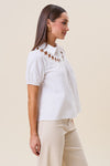 Short Sleeve Button Down Cut Out Top Ivory