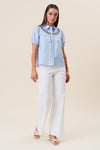 Short Sleeve Button Down Cut Out Top Blue