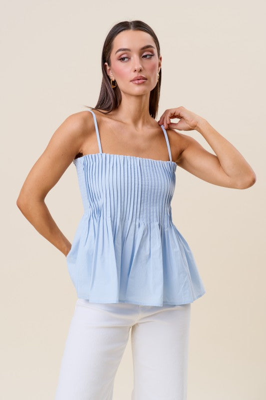 Sleeveless Pintuck Cami Top Blue