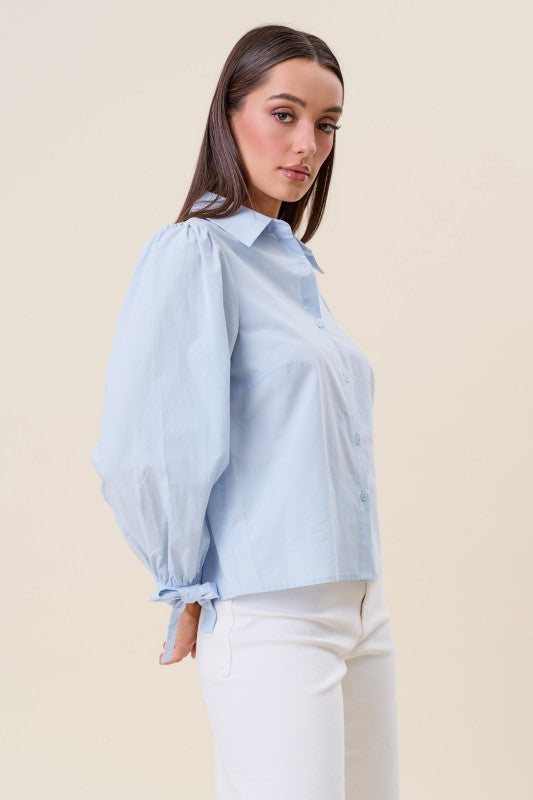 Long Sleeve Button Down Top Blue
