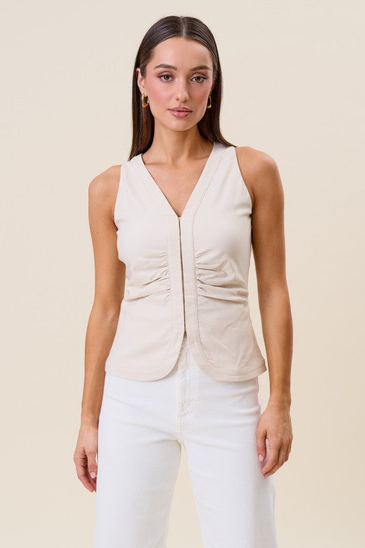 Sleeveless Shirred Top Natural