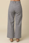 High Waist Gingham Print Wide Leg Pants Black