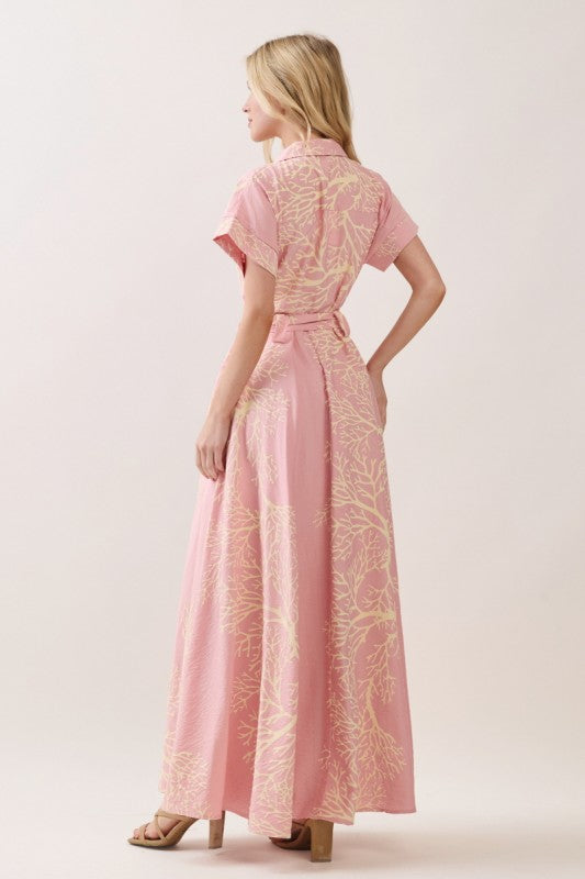 coral print maxi dress Dress Chloe Deep Coral
