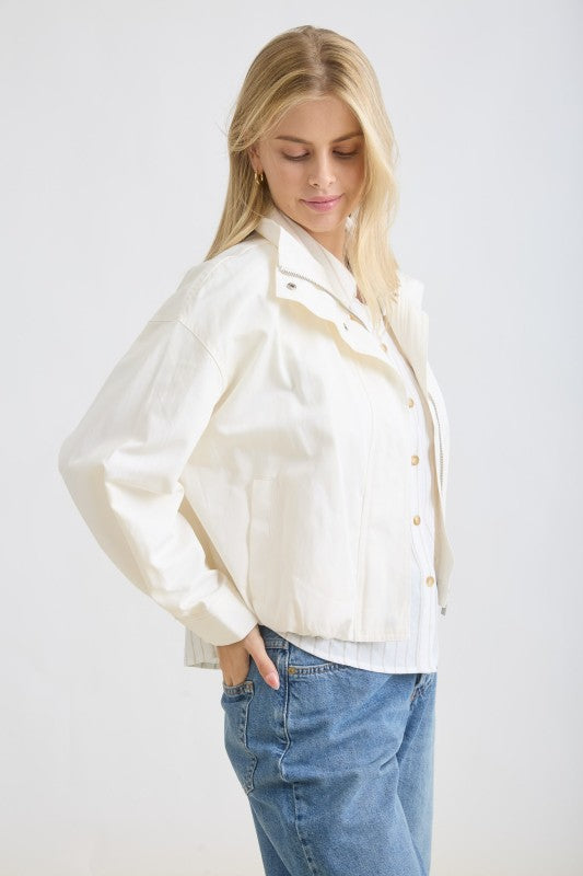  Long Sleeve Bomber Jacket White