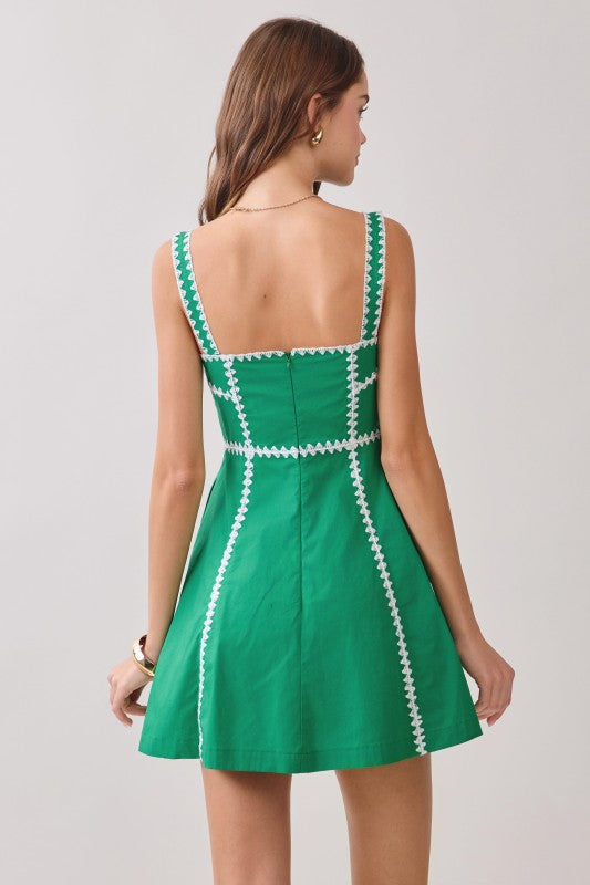 Sleeveless Contrast Stitch Mini Dress Green