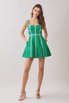 Sleeveless Contrast Stitch Mini Dress Green