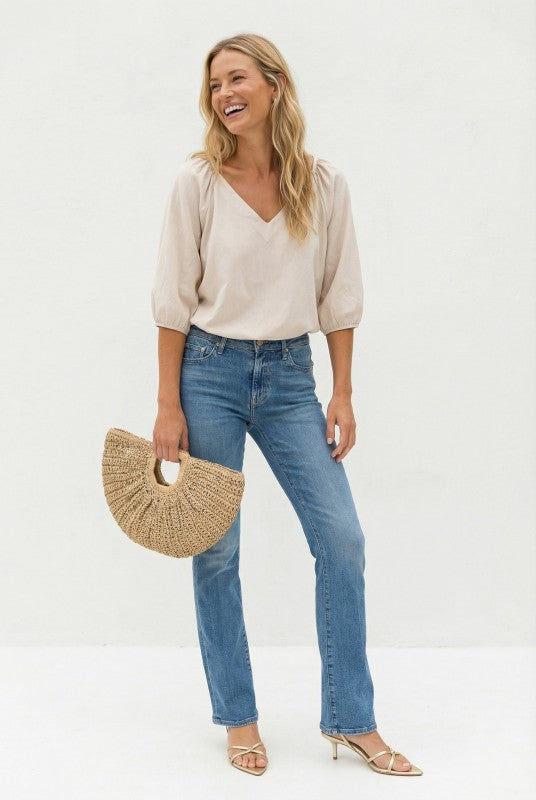 3/4 Puff Sleeve Top Tan