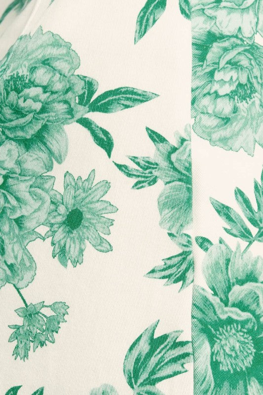 High Waist Floral Print Woven Mini Skort Ivory