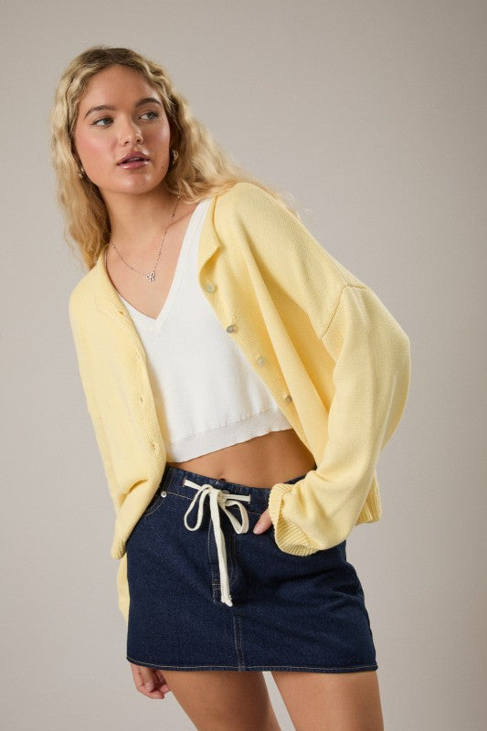 Long Sleeve Button Down Knit Cardigan Yellow