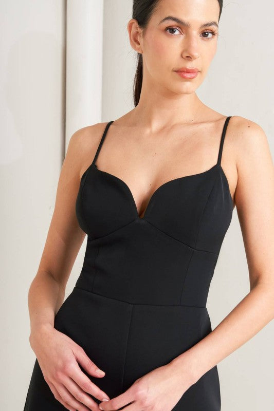 Sleeveless Wide Leg Woven Jumpsuit Black