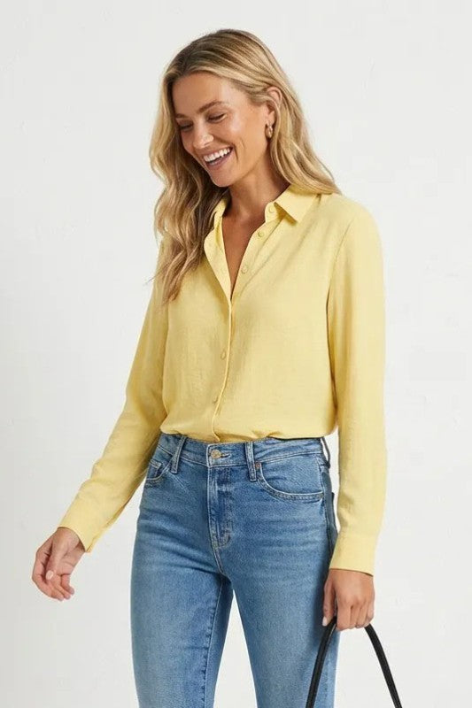 Long Sleeve Button Down Top Yellow