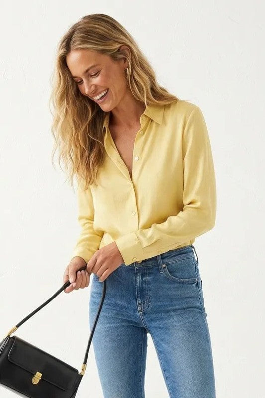 Long Sleeve Button Down Top Yellow
