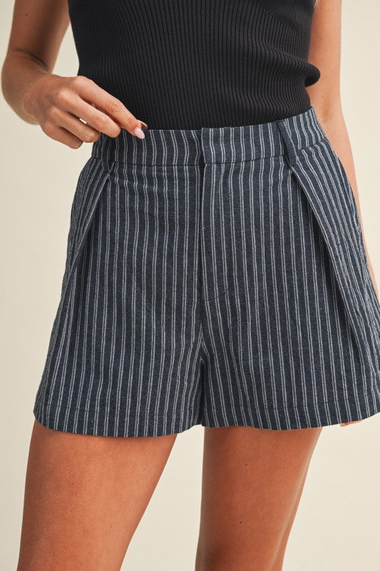 High Waist Stripe Print Shorts Navy