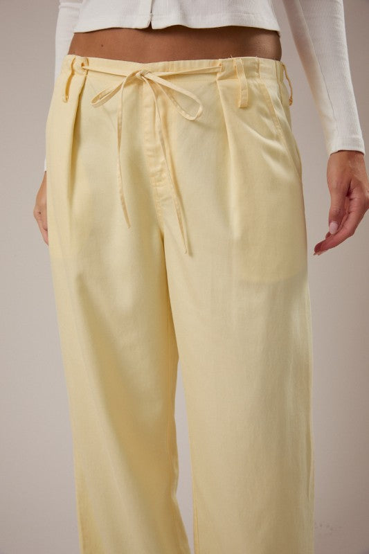 High Waist Wide Leg Pleated Pants Yellow