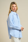 Long Sleeve Button Down Stripe Print Top Blue