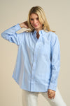 Long Sleeve Button Down Stripe Print Top Blue