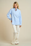 Long Sleeve Button Down Stripe Print Top Blue