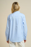 Long Sleeve Button Down Stripe Print Top Blue
