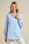 Long Sleeve Button Down Stripe Print Top Blue