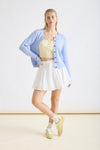 Long Sleeve Button Down Eyelet Knit Cardigan Blue
