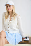 Long Sleeve Button Down Eyelet Knit Cardigan Cream