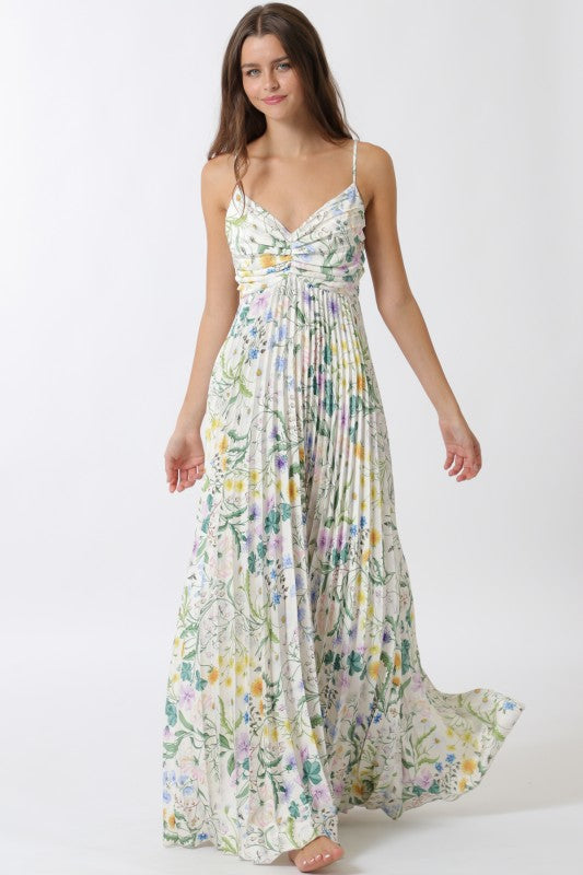 Waitlist 5/30 Cambrie Sleeveless Pleated Floral Print Maxi Dress Green Large Waitlist 5/30 Cambrie Sleeveless Pleated Floral Print Maxi Dress Green Large