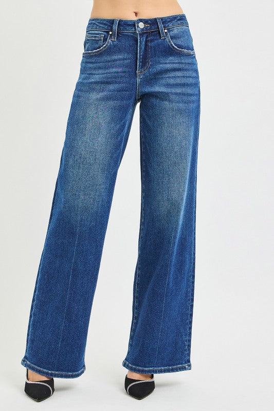  High Rise Wide Leg Jeans Dark Wash