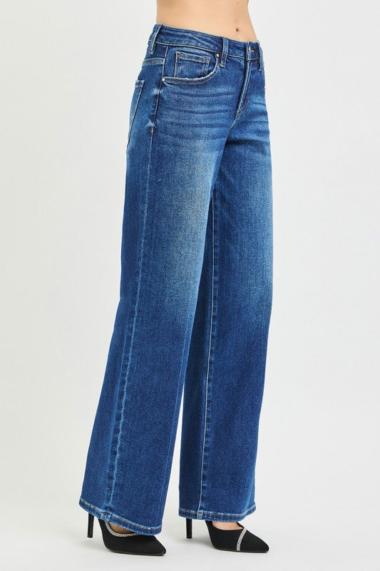  High Rise Wide Leg Jeans Dark Wash