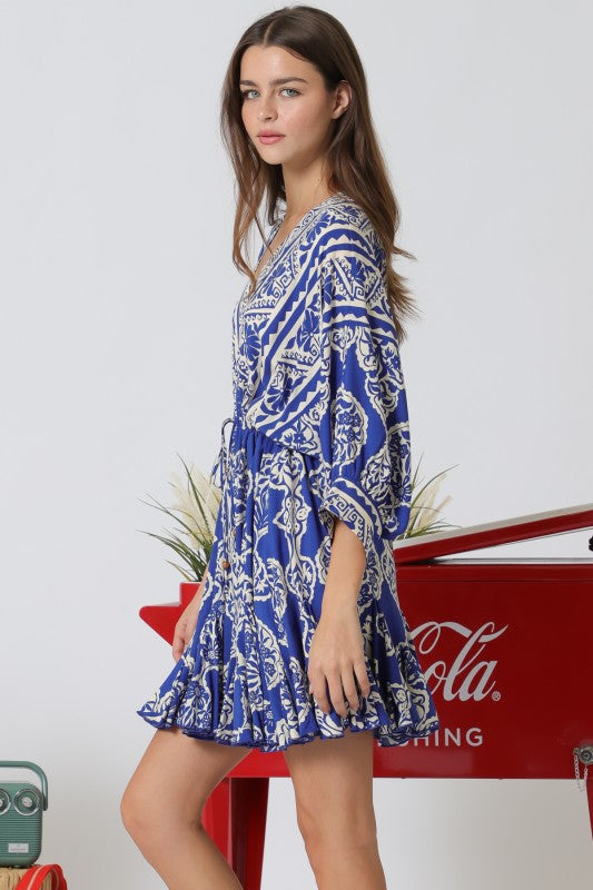 knee length dresses for ladies Dolman Sleeve Tie Front Waisted Mini Dress
