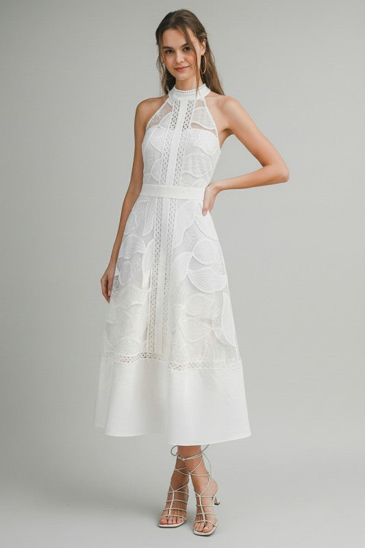 Waitlist 6/20 Billie Sleeveless Halter Floral Eyelet Lace Midi Dress White SMALL Waitlist 6/20 Billie Sleeveless Halter Floral Eyelet Lace Midi Dress White SMALL